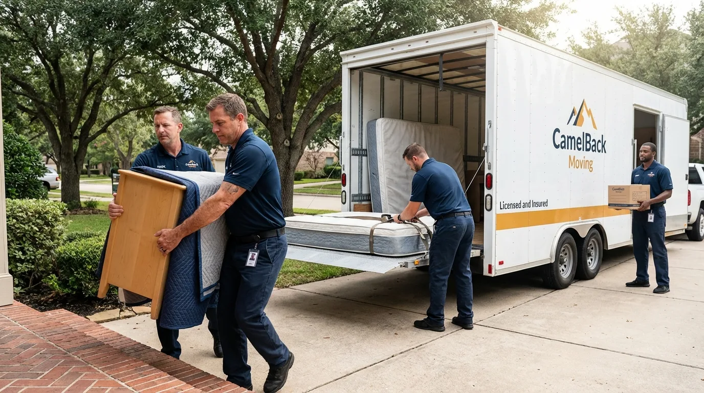 Crew loading residential truck for cross-state move from Amelia, OH
