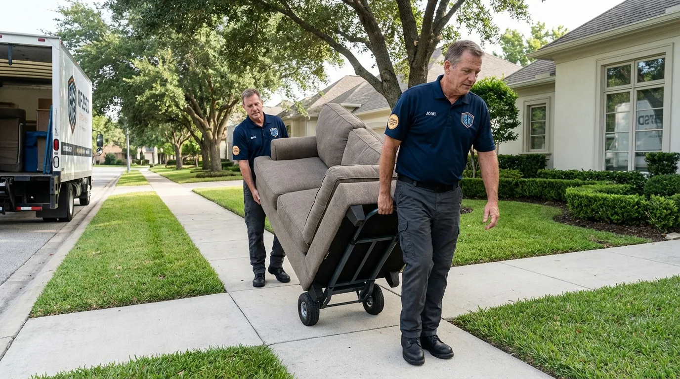 Local residential moving crew loading furniture in Amelia, OH