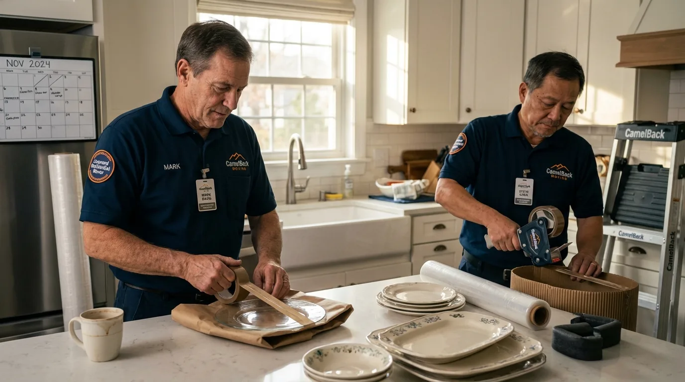 Professional crew packing kitchen dishware in Amelia, OH